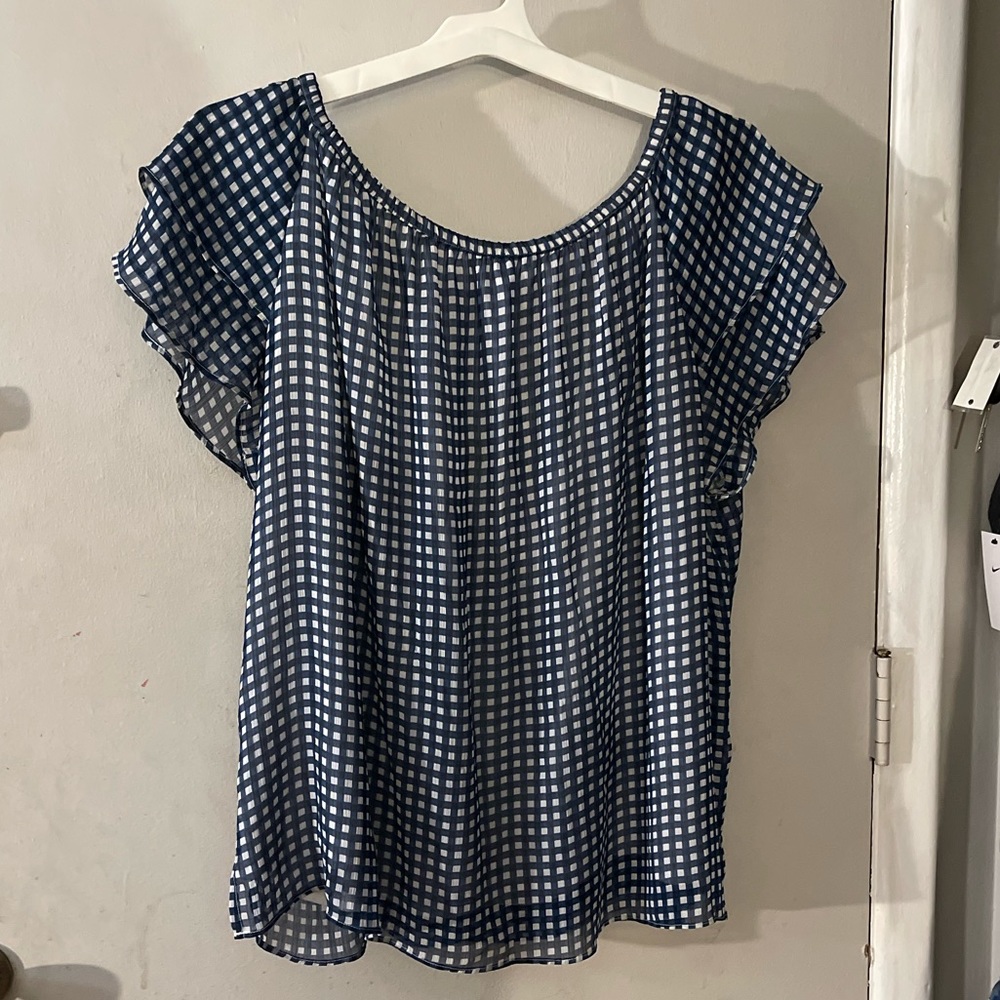 St. John's Bay Blue and White Checkered Blouse